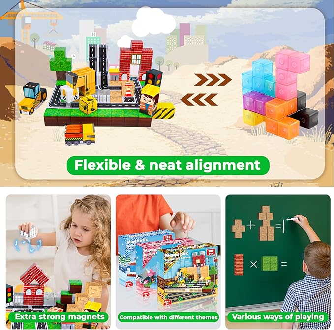 100PCS Magnetic Blocks, Magnet - огляд і ціна Magnetic Building Tiles Set 100Pcs