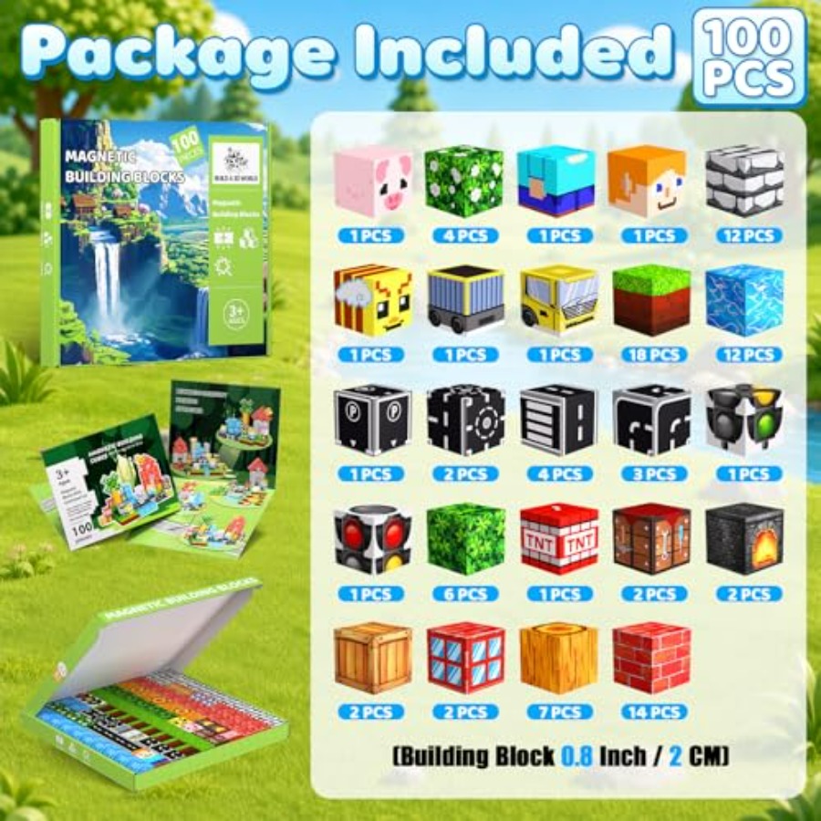 100PCS Magnetic Blocks, 0.8 in - огляд і ціна Magnetic Building Tiles Set 100Pcs